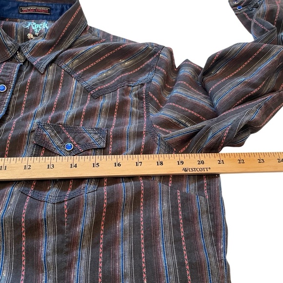 Rock 47 By Wrangler Women's Large
Stripe Blue Snap Western Long Sleeve-Metallic - Picture 6 of 12